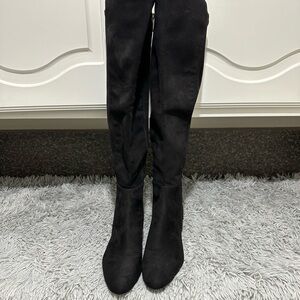 MK Women's Lowland Stretch Over The Knee Boots Black Suede Size 8.5